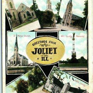 c1910s Joliet, Ill Multi View Postcard x6 Images Church Library Illinois Vtg A14