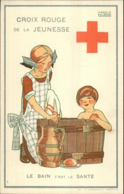 Belgian Red Cross - Children in Bath Maggie Salzedo Poster Art Postcard