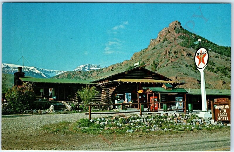 c1950s Cody, WY Mountain View Lodge Motel Texaco Gas Sign PC Vend Pepsi Wyo A152