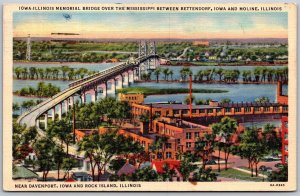 Vtg Iowa Illinois Memorial Bridge between Bettendorf Moline 1930s View Postcard