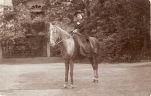 Lady on her horse Old vintage English  photo postcard