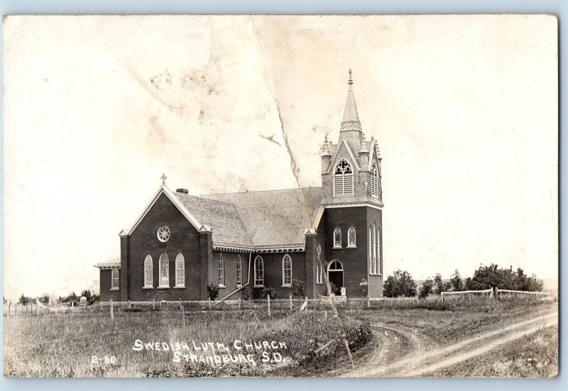 Strandburg SD Postcard RPPC Photo Swedish Lutheran Church Dirt Road c1910's