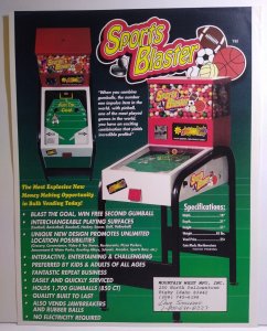 Sports Blaster Gumball Redemption Arcade Flyer Original Skill Game 8.5 x 11