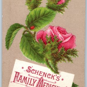 c1880s Schenck's Family Medicines Victorian Trade Card Rose Ladybug Quack Pharma