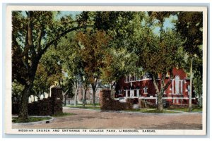 1928 Messiah Church And Entrance To College Park Lindsborg Kansas KS Postcard