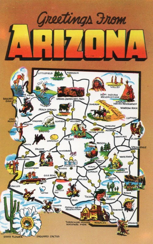 10633 Greetings from Arizona Map 1954