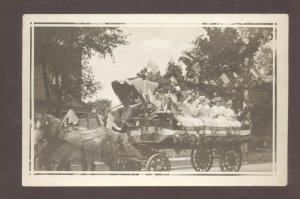 RPPC ROSELAND ILLINOIS HORSE DRAWN WAGON PARADE REAL PHOTO POSTCARD