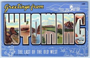 1948 GREETINGS FROM WYOMING LARGE LETTER VINTAGE LINEN CURT TEICH POSTCARD