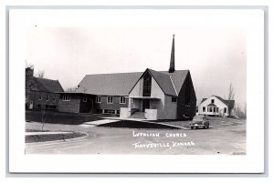 Lutheran Church Marysville Kansas RPPC Postcard Old Car
