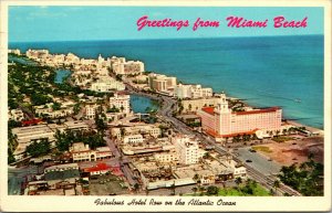 Vtg Greetings from Miami Beach Hotel Row on Atlantic Ocean Florida FL Postcard