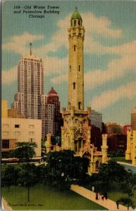 Vtg 1950s Old Water Tower & Palmolive Building Chicago Illinois IL Postcard
