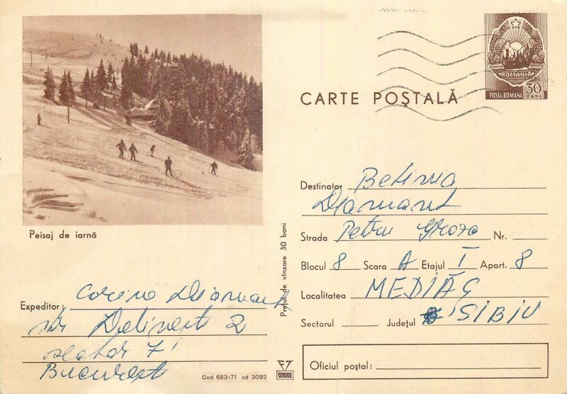 Romania postal stationery postcard winter landscape