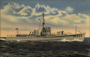 US Navy Ship USS PC449 Linen postcard