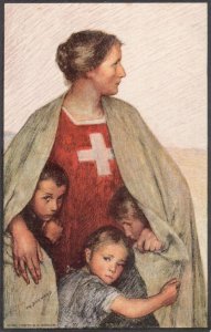 Switzerland Red Cross Nurse & Swiss Children Antique Postcard