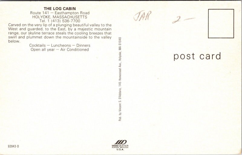 Historic Log Cabin Restaurant Holyoke Massachusetts Chrome Postcard 