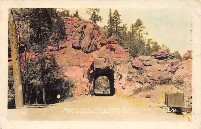 Custer South Dakota 1930s RPPC Real Photo Postcard Tunnel State Game Lodge