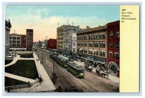 c1910 Streetcar Trolley East Side Square Bloomington Illinois IL Postcard