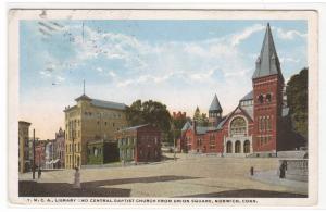 YMCA Library Central Baptist Church Union Square Norwich Connecticut postcard