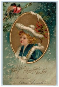 1906 Christmas Little Boy Song Birds Snowfalls Clapsaddle Embossed Postcard