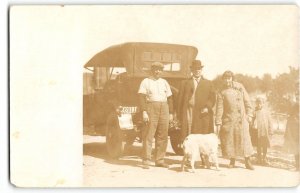 RPPC Los Angeles, CA Old Car Family Photo 1915 PPIE Stamp Vintage Postcard