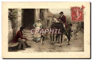 Old Postcard Dogs Dog Hunting was coursing back of the pack Cavaliers