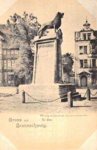 Braunschweig Germany Lion Statue Monument Town Square Antique Postcard K22659