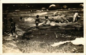 PC CPA MALANG bathing in the river real photo postcard INDONESIA (a15054)
