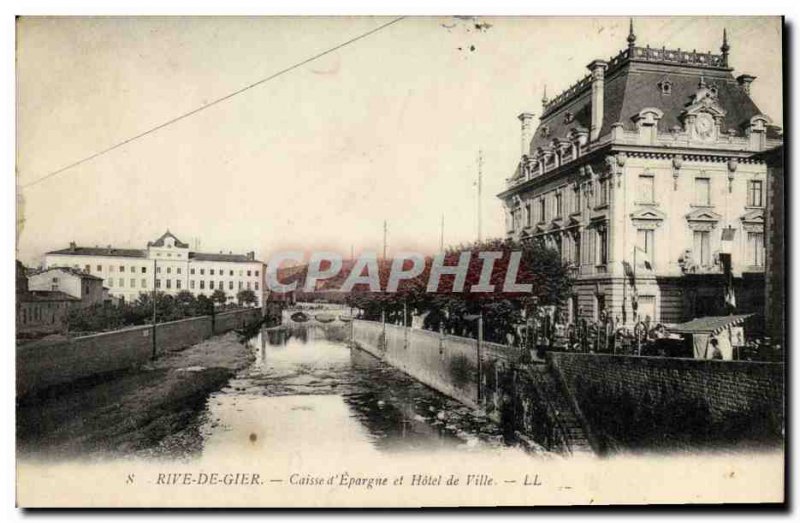 Old Postcard Bank Caisse d & # 39Epargne and Hotel de Ville Rive de Gier