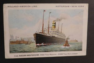 1925 Ship Postcard Cover From Plymouth to ? MA T.S.S. Nieuw Amsterdam