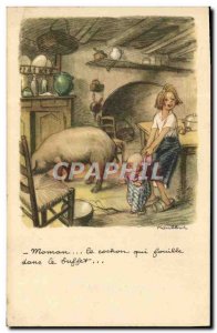 Postcard Old Poulbot Pig Pig