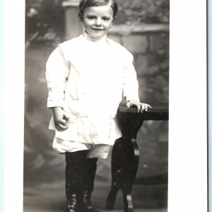 c1910s Handsome Smiling Young Man RPPC Little Boy Portrait Sharp Real Photo A174