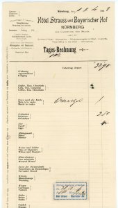 1903 Hotel Strauss & Bayerischer Hof Nurnberg Germany Letterhead w/ Stamp #DL
