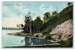 1908 Scene Rock River Mountains Lake Near Janesville Wisconsin Vintage Postcard