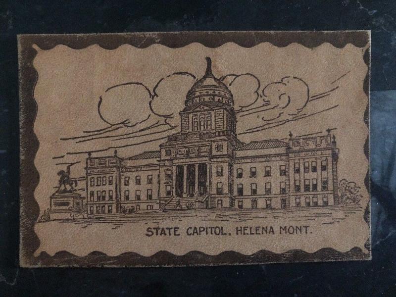 Mint USA Leather Postcard State Capitol Helena Mont