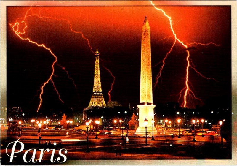 2~4X6 Postcards Paris, France  EIFFEL TOWER Day & Night~Lightening LUXOR OBELISK