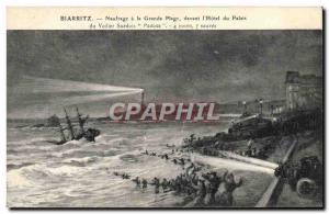 Old Postcard Boat Sinking Biarritz has the beach in front of the palace & # 3...