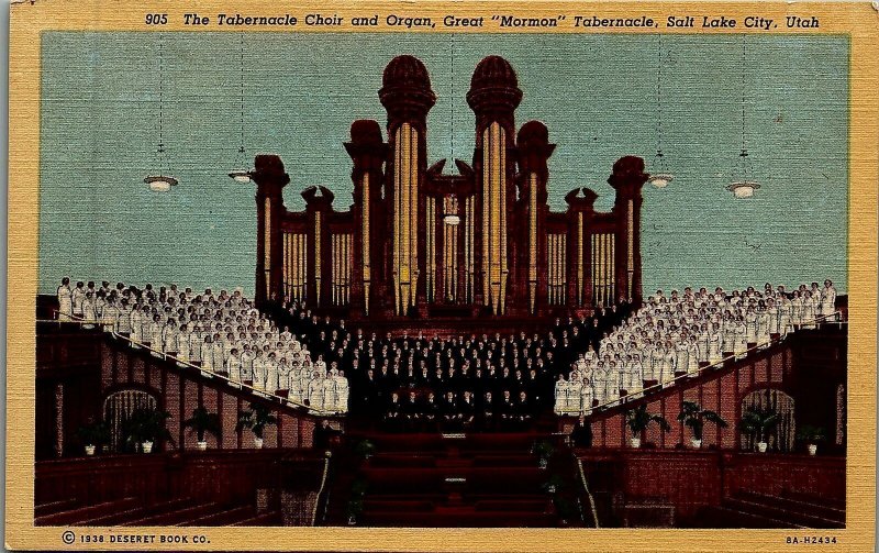 1940s GREAT MORMON TABERNACLE, SALT LAKE CITY, UTAH LINEN POSTCARD 20-31