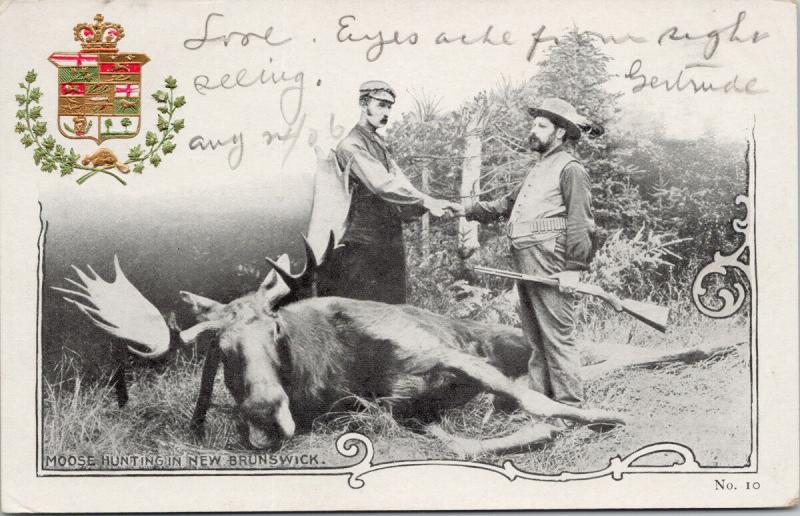 Moose Hunting New Brunswick NB Hunters Seal Crest 1906 Postcard E39