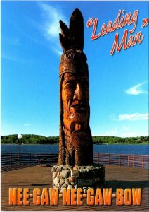 Wakefield, MI Michigan NEE-GAW-NEE-GAW-BOW Native American Carving 4X6 Postcard