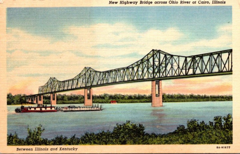 Illinois Cairo New Highway Bridge Across Ohio River Curteich