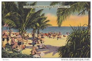 A Public Bathing Beach at Miami Beach,  Florida,  PU-30-40s