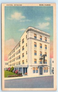 MIAMI, Florida FL ~ Art Deco HOTEL STRAND Roadside Linen c1940s Postcard