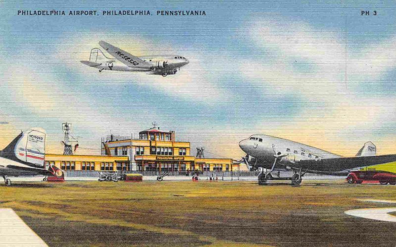 Philadelphia Airport Planes Pennsylvania 1950s linen postcard