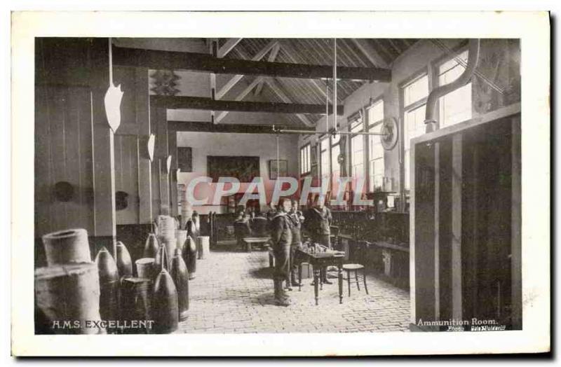 VINTAGE POSTCARD Bateau War HMS Excel Ammunition room