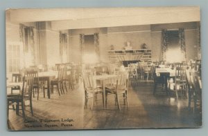 NEWTOWN PA GARRETT WILLIAMSON LODGE INTERIOR ANTIQUE REAL PHOTO POSTCARD RPPC