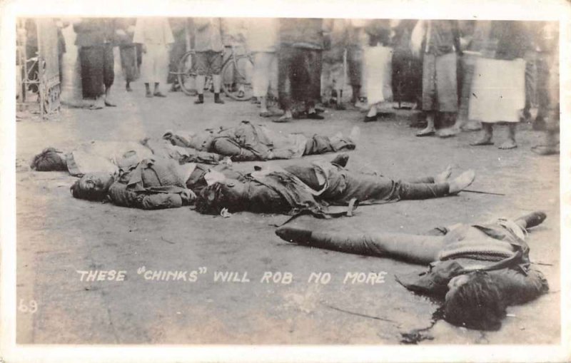 China Public Execution Thieves Real Photo Macabre Postcard AA6095