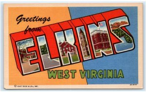 Large Letter Linen ELKINS, WV West Virginia c1950s Curt Teich Postcard