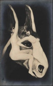 Nude Metamorphic Surrealism Women Make Head of Donkey c1910s Real Photo Postcard