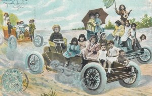 Surrealism multi babies cars automobiles fantasy 1905 