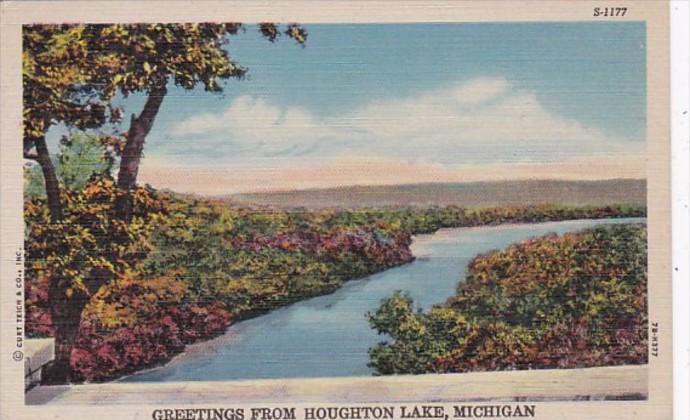 Michigan Greetings From Houghton Lake 1950 Curteich